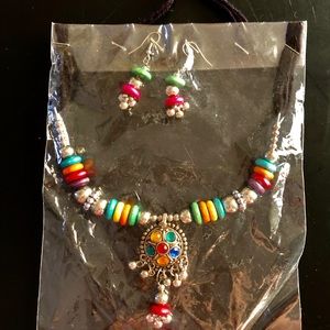 Antique black choker necklace and earrings